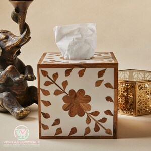 Luxury Wooden Cube Tissue Box With Delicate White Floral Patterns - Etsy UK