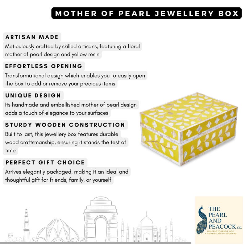 Handmade Mother of Pearl Decorative Box for Jewellery and Keepsakes in Yellow image 4