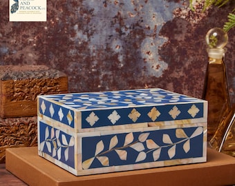 Handmade Mother of Pearl Decorative Box for Jewellery and Keepsakes in Blue