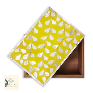 Handmade Mother of Pearl Decorative Box for Jewellery and Keepsakes in Yellow image 3