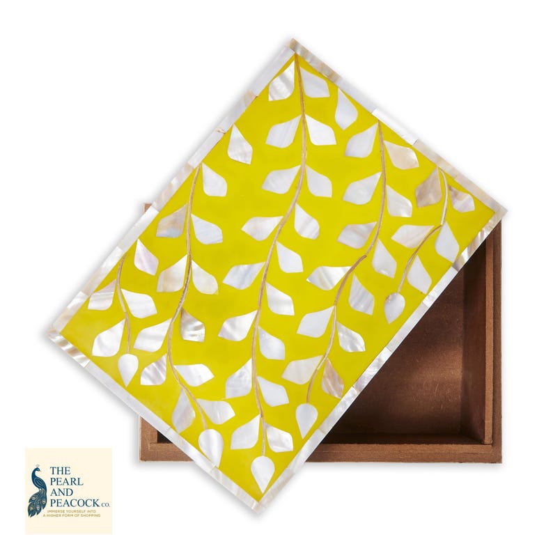 Handmade Mother of Pearl Decorative Box for Jewellery and Keepsakes in Yellow image 3