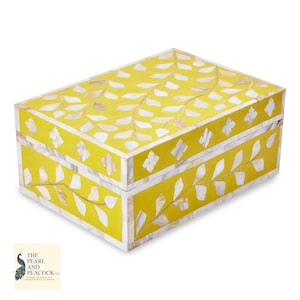 Handmade Mother of Pearl Decorative Box for Jewellery and Keepsakes in Yellow image 2