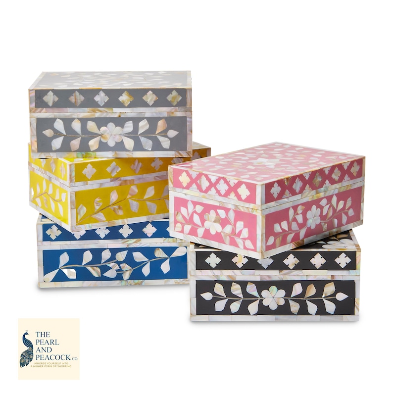 Handmade Mother of Pearl Decorative Box for Jewellery and Keepsakes in Yellow image 5
