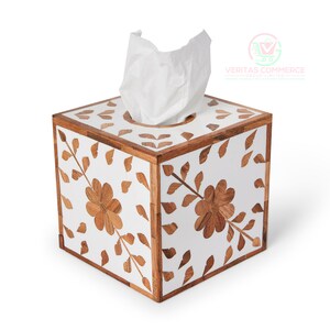 Luxury Wooden Cube Tissue Box With Delicate White Floral Patterns - Etsy UK