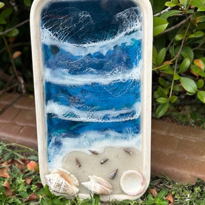 Ocean Beach Resin Shallow Tray with Shells