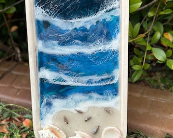 Ocean Beach Resin Shallow Tray with Shells