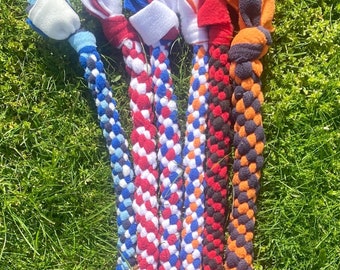 Design your own large dog tug toy. Rope tug of war toy for dogs made from high quality plaited strong fleece from local businesses