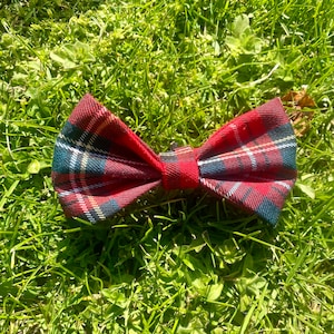 Handmade stylish tartan dog bow ties with collar attachment made from high quality fabric sourced from local businesses
