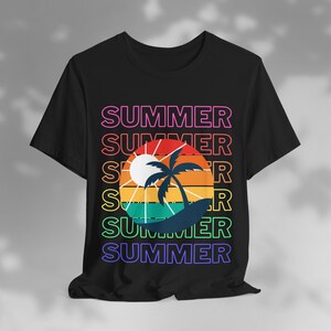 Retro Palm Tree Sunset Graphic T-Shirt, Summer Vibes Tee, Tropical Vacation Shirt, Beach Lover Gift, Fun in the Sun, Summer 2024 T-Shirt