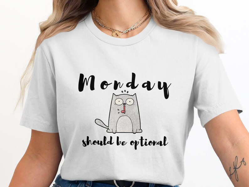 Rolig katttröja, måndag borde vara valfritt t-shirt, söt katttröja, lat måndag-tröja, humoristisk t-shirt, helgvibbar-tröja bild 4
