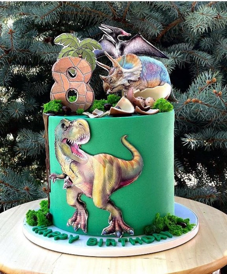 Cake Topper Dino, Canva Editable Invite, Dinosaur Cake Invitation