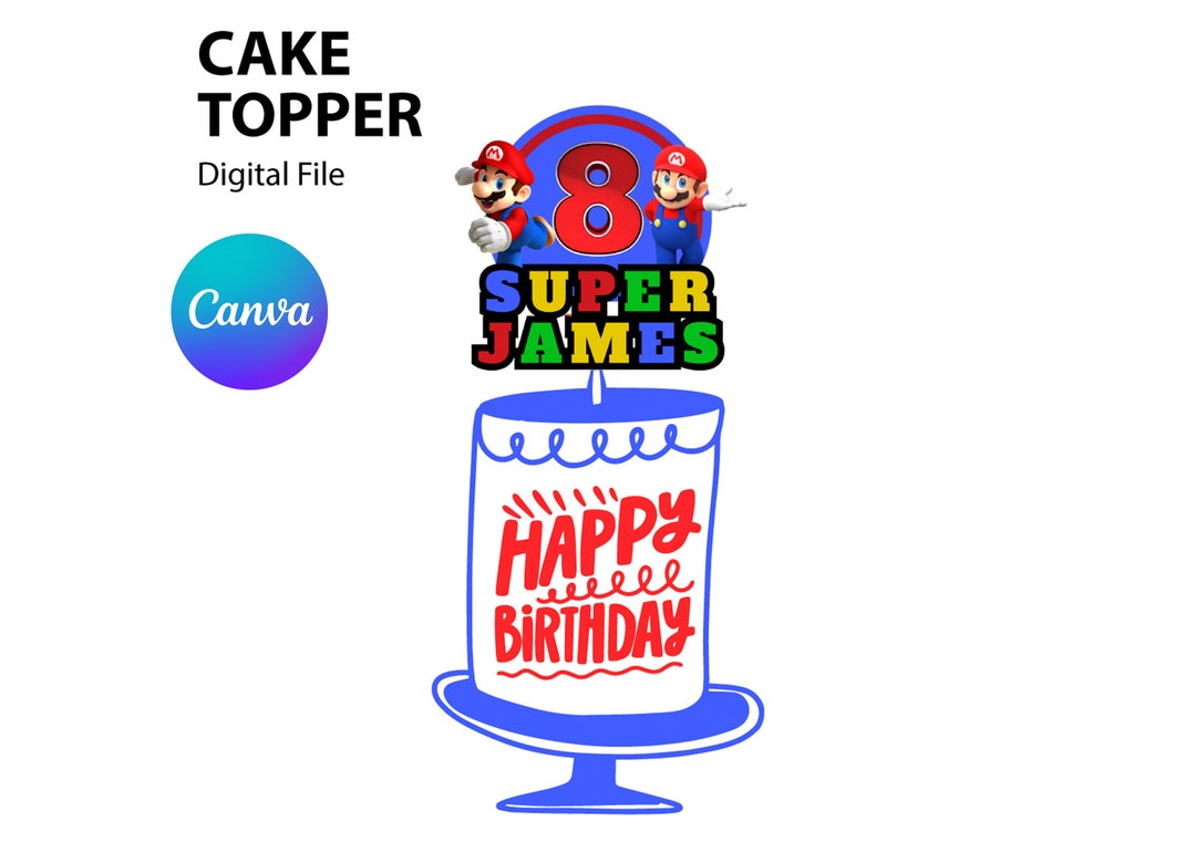 Editable Cake Photo, Canva Editable Cake Topper, Super Mario Cake