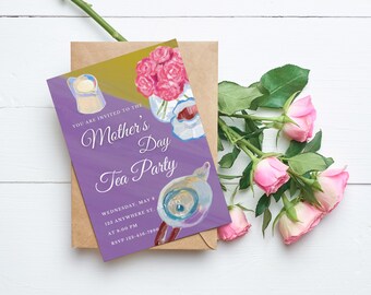 Editable Mother’s Day Tea Party Invitation | Printable Invitation | Customizable in Canva |  Mother's Day Brunch | Mother’s Day gathering