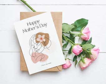 Printable Mother’s Day Card | Elegant Mother’s Day Card – Digital & Printable | Minimalist Line Art Design | Instant Download