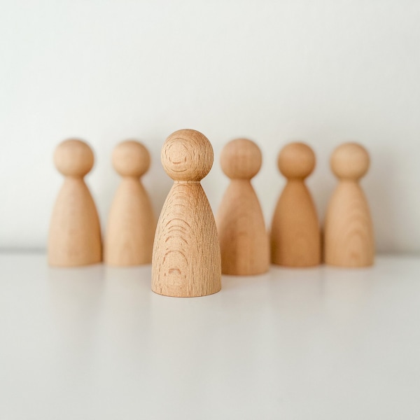 Set of 6 Large Wooden Peg Dolls, DIY Unfinished Beech Wood Peg Doll Blanks for Painting, Waldorf Montessori Pretend Play Paintable Peg Dolls