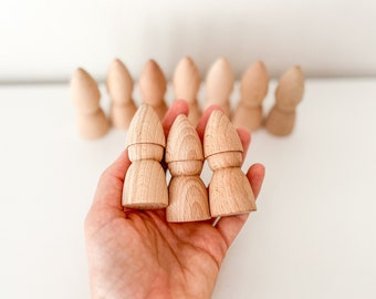 Set of 10 Wooden Gnome Tomten Dolls, DIY Unfinished Beech Wood Gnome Doll Blanks for Painting, Waldorf Montessori Pretend Play Peg Dolls