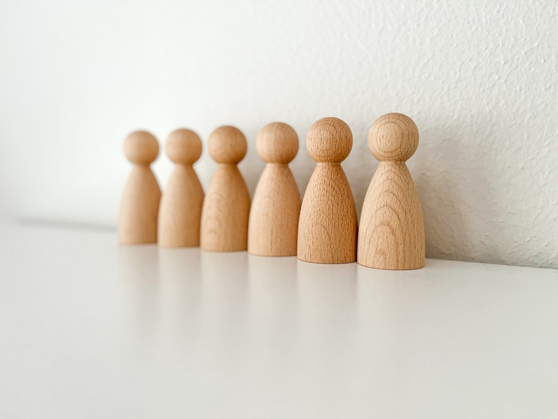 Set of 6 Large Wooden Peg Dolls, DIY Unfinished Beech Wood Peg Doll ...