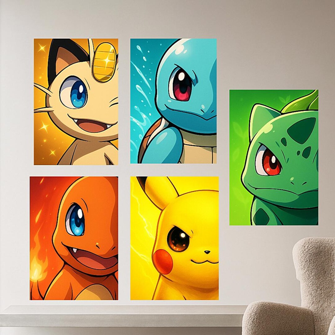 Modest Pokemon Set of 5 Pokémon Minimalist Posters | Pikachu Bulbasaur Charmander ...