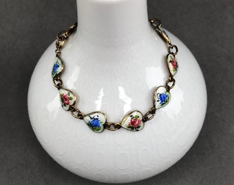 ヴィンテージ OPRO、ノルウェー、シルバーとエナメルのブレスレット「バラとベルフラワー」。