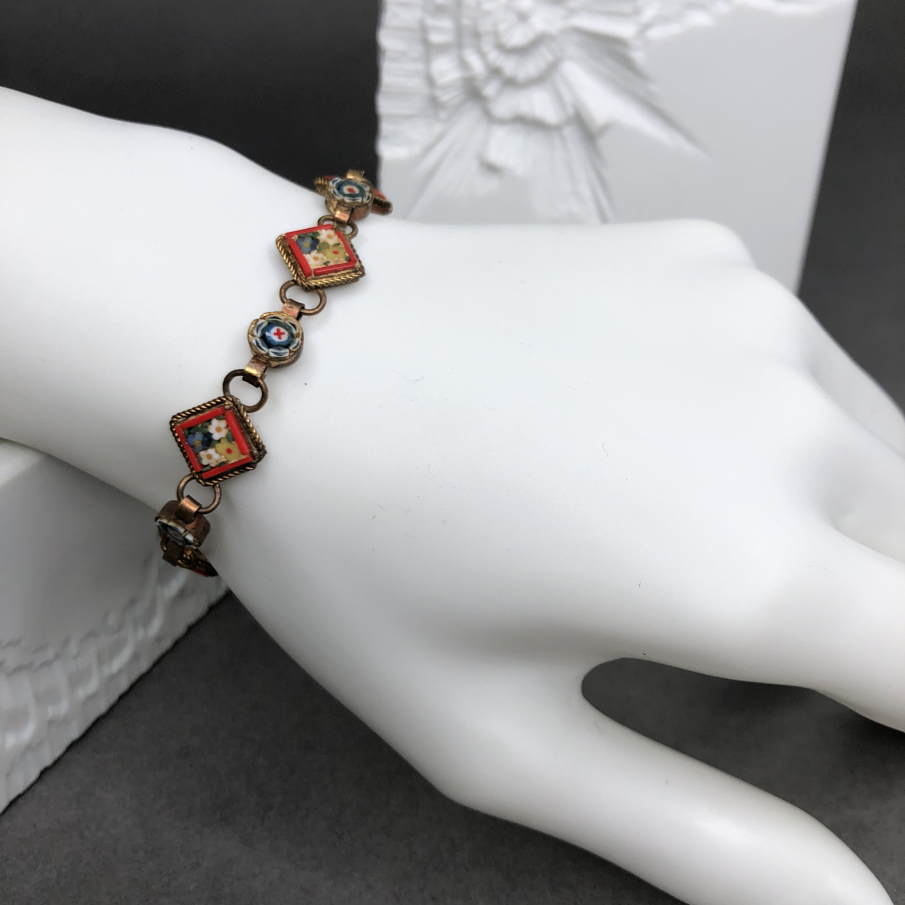 Vintage Small Micro Mosaic Italian Bracelet With Floral
