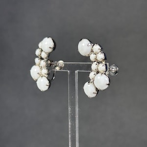 Vintage ear clips with frosted glass faceted crystals