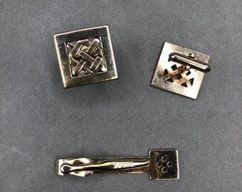 Boutons De Manchette Vintage Swank - Avec épingle De Cravate Offerte, Pierre Diamant, Couleur Or, Occasion