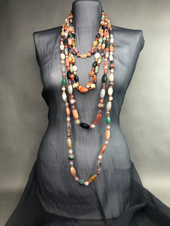 Vintage handmade multicolored AGATE necklace - image 5