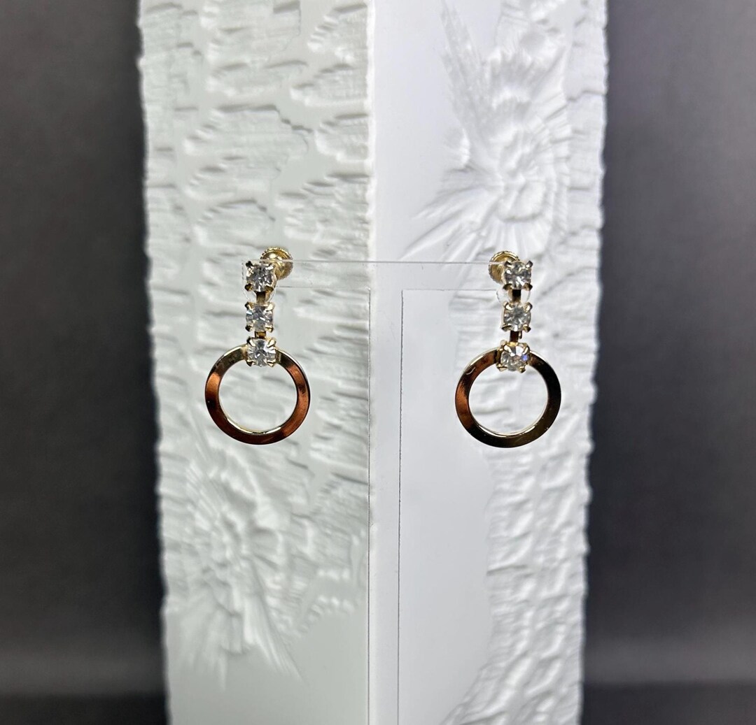 Boucles D'oreilles Anciennes Pendantes Perles Verre Façon Jade Argenté - Occasion, Métal Mixte, Style Vintage