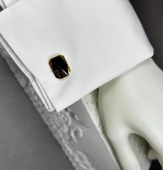 Seltene Vintage rechteckige  Manschettenknöpfe / Cufflinks mit Onyx aus 1950er.