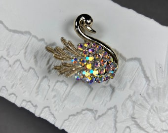 Vintage CORO PEGASUS Brooch Swan / Ugly Duckling with Aurora Borealis Crystals