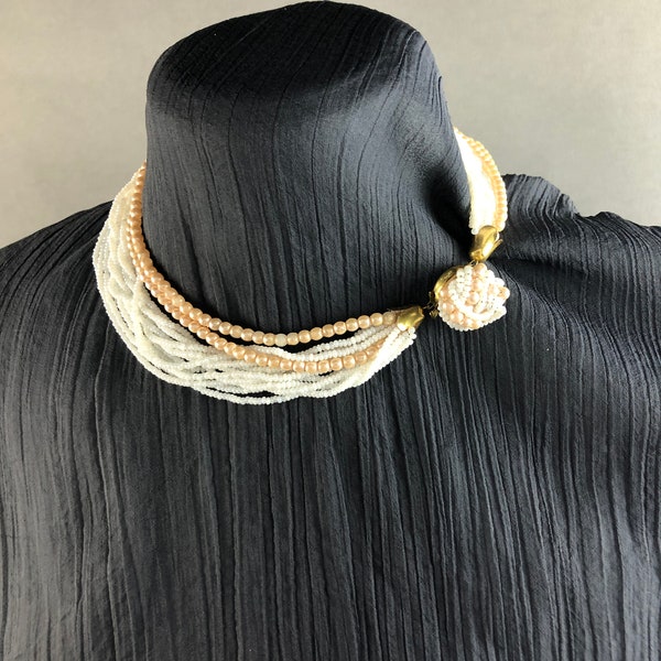 Vintage Halsband – Halskette - aus Kunstperlen und Micro- Glasperlen mit original Schließe.
