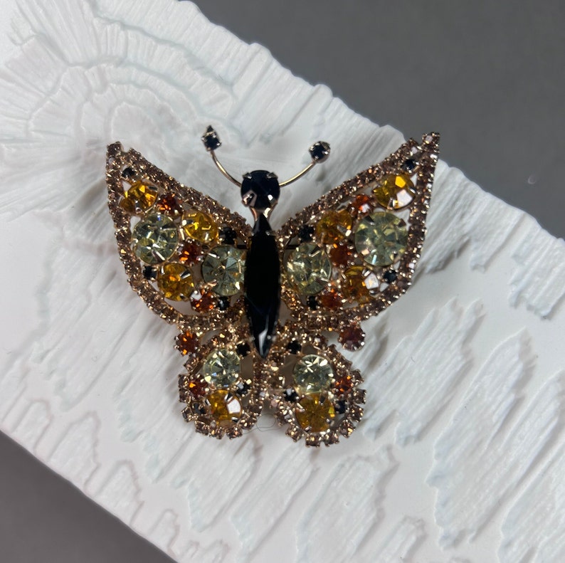 Vintage BUTTERFLY Brooch Without Brand With Colorful Faceted Crystals ...