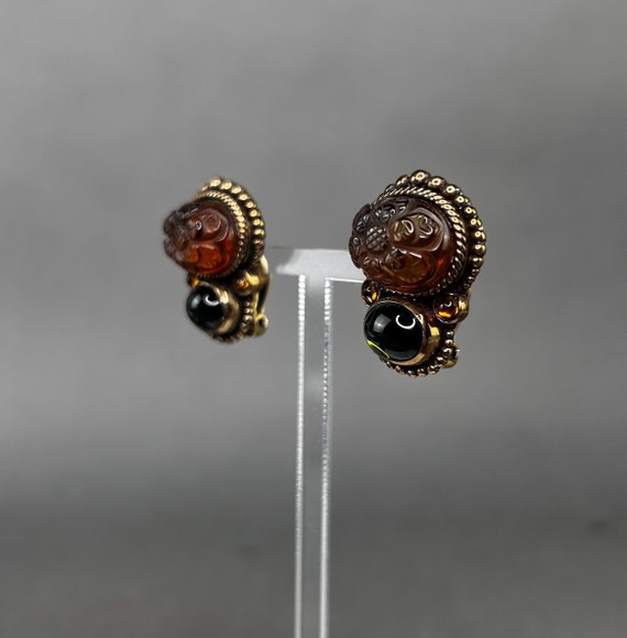 Vintage STEPHEN DWECK ear clips with carved smoky 