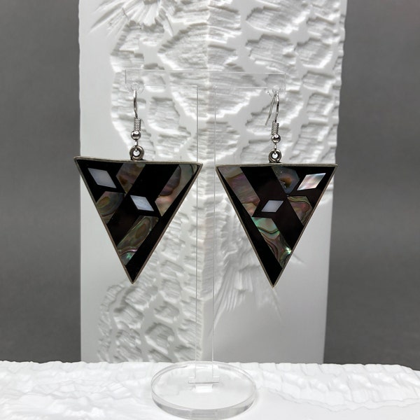 Vintage handgefertigte dreieckförmige MEXICO Ohrringe mit geometrischem Muster