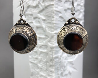 Vintage ethnic handmade Indian carnelian earrings