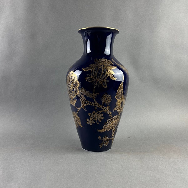 Große HEINRICH Germany Kobalt und Gold Porzellan Vase/Tischvase, Höhe 36 cm