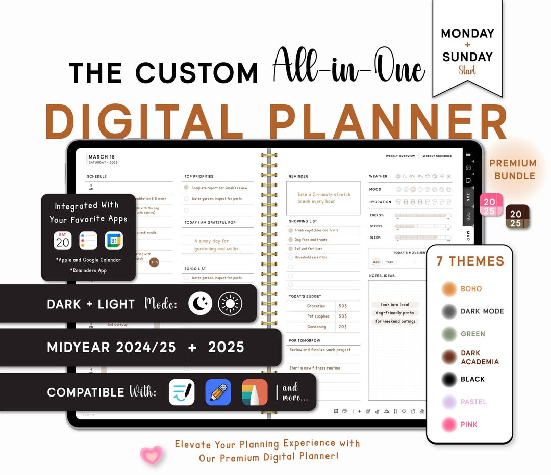 Digital Planner 2024 2025, Goodnotes Planner, Monthly, Weekly & Daily ...