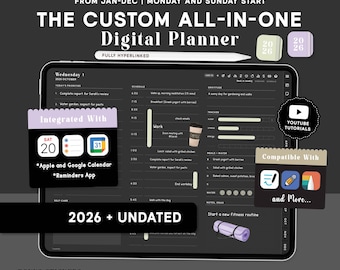 Dark Digital Planner, Goodnotes Life Planner, iPad Planner, Daily Weekly Monthly Landscape | 2026 + Undated.