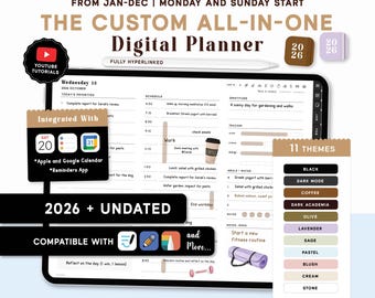 Digital Planner, GoodNotes iPad Planner, Daily planner, Weekly planner, Landscape Dark Mode planner | 2026 + Undated Digital planner