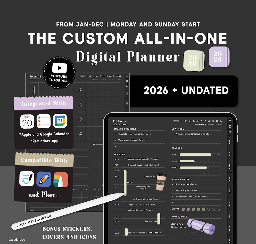 Dark Digital Planner 2026 + Undated | Goodnotes Life Planner, iPad ...