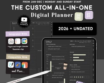 Dark Digital Planner 2026 + Undated | Goodnotes Life Planner, iPad Planner, Daily Weekly Monthly Portrait Digital Planner.