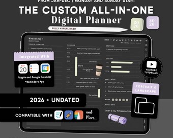 Dark Digital Planner 2026 + Undated | Goodnotes Planner, iPad Planner, Landscape & Portrait Planner.