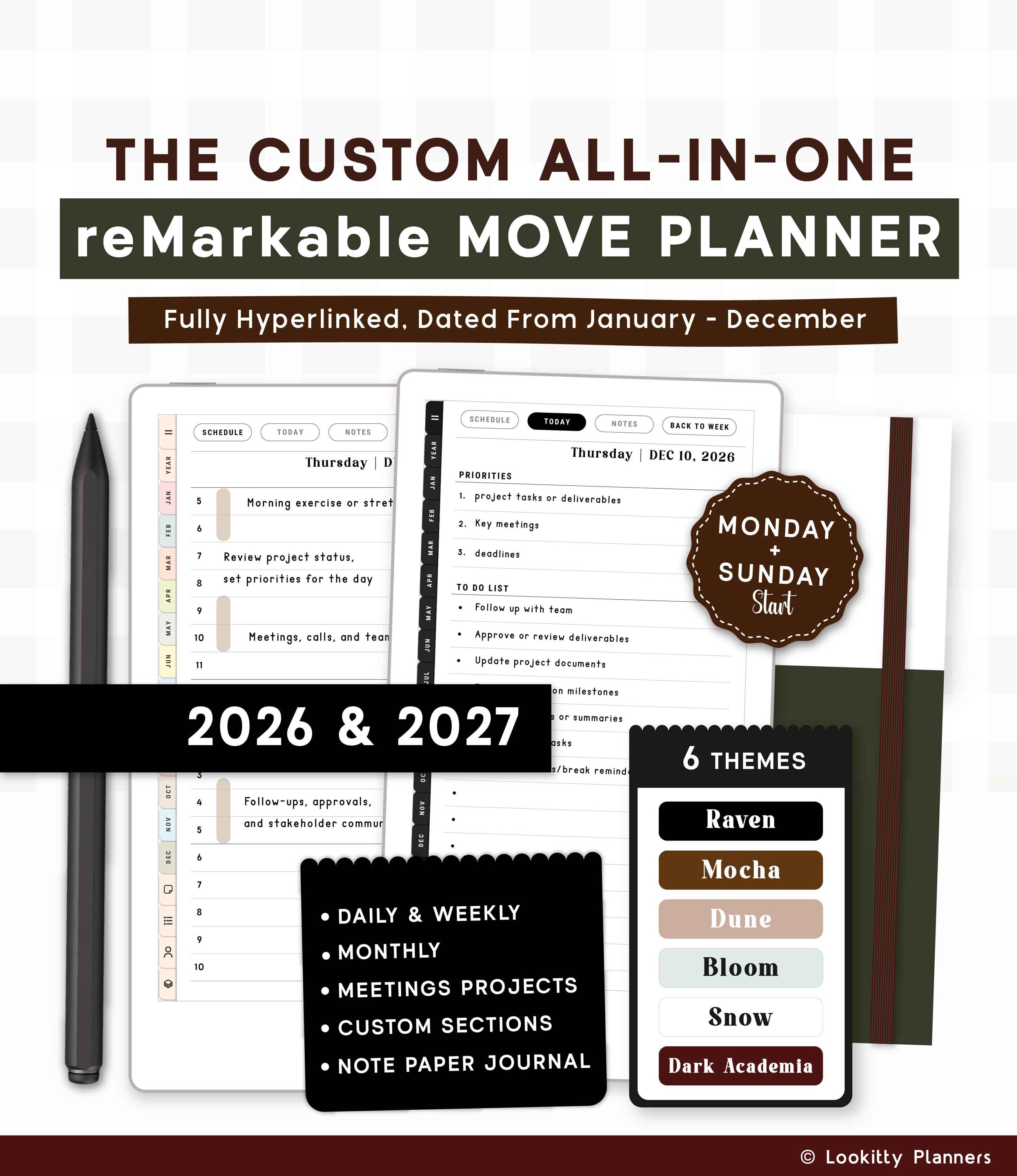 Custom Remarkable Paper Pro MOVE Planner Templates | 2026 + 2027 Daily ...