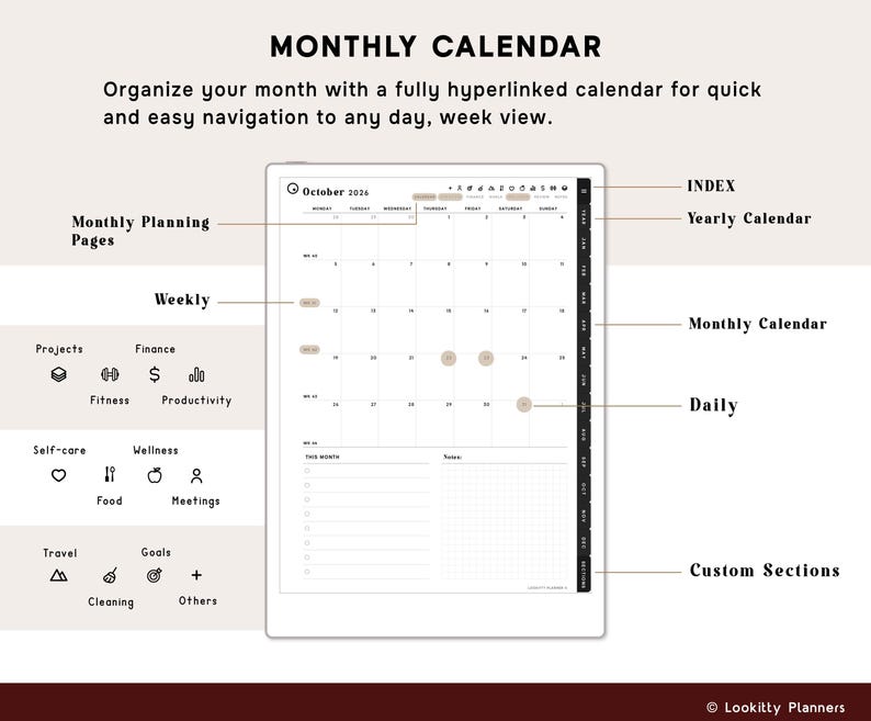 Planner Templates Compatible with reMarkable Paper Pro, 2026 2027 2028 ReMarkable 2 Tablet | Daily Weekly Monthly Productivity Calendar. image 4