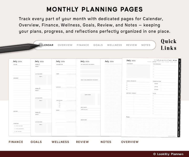 Planner Templates Compatible with reMarkable Paper Pro, 2026 2027 2028 ReMarkable 2 Tablet | Daily Weekly Monthly Productivity Calendar. image 5