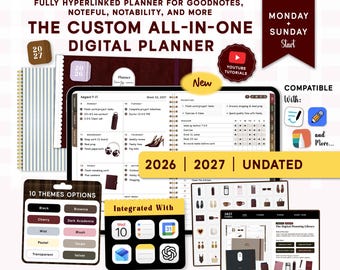 Digital Planner 2026 2027 + Undated | Fully Hyperlinked & Customizable For iPad, Goodnotes.