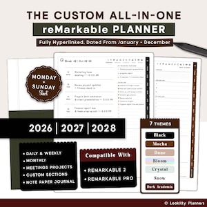 Planner Templates Compatible with reMarkable Paper Pro, 2026 2027 2028 ReMarkable 2 Tablet | Daily Weekly Monthly Productivity Calendar.