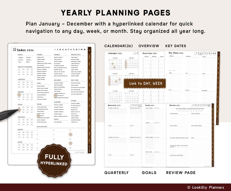 Planner Templates Compatible with reMarkable Paper Pro, 2026 2027 2028 ReMarkable 2 Tablet | Daily Weekly Monthly Productivity Calendar. image 3