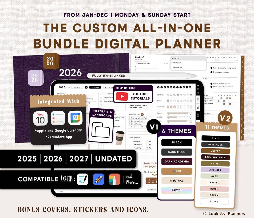 Digital Planner 2026 2027 & Undated, Custom Bundle for Goodnotes iPad ...