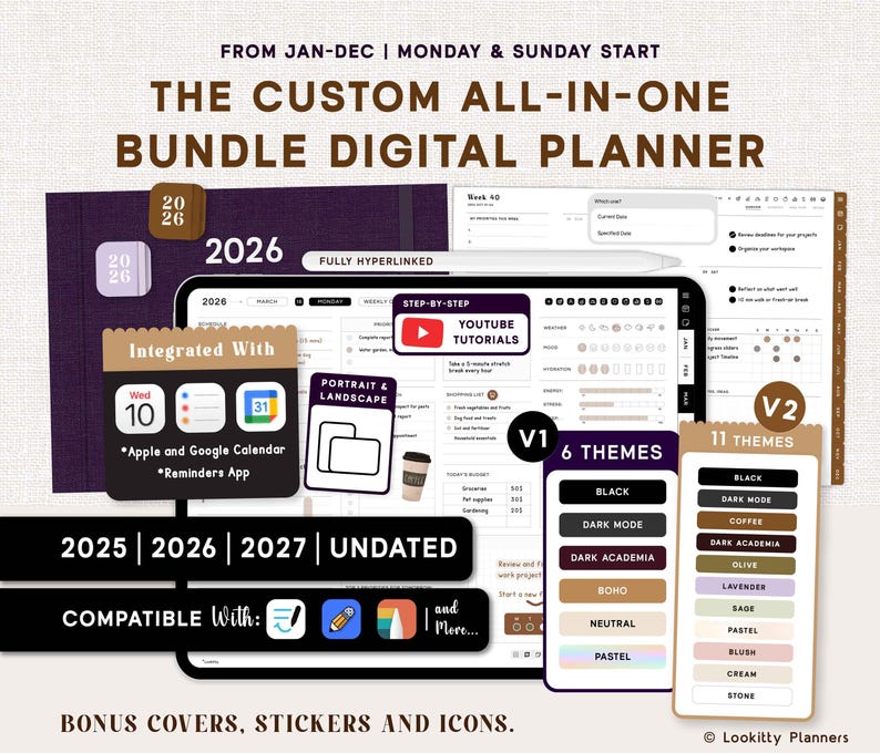 Digital Planner 2026 2027 & Undated, Custom Bundle for Goodnotes iPad ...